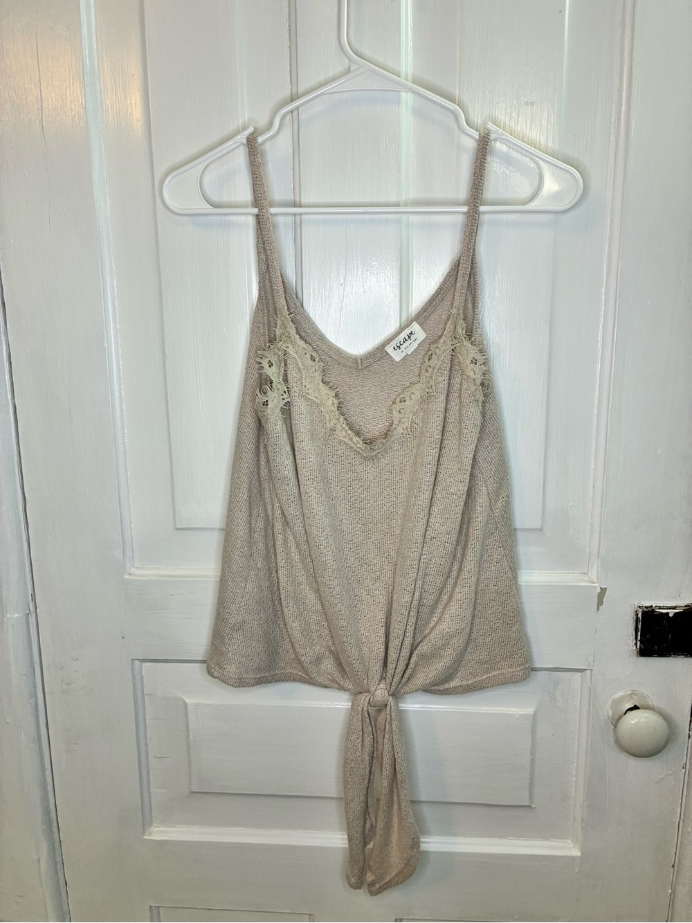 Blu Pepper Beige Lace-Trim Tie-Front Camisole Tank